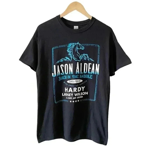 Jason Aldean T-Shirt Back in the Saddle 2021 Concert  Tour Band Tee Black Medium - Picture 16 of 16